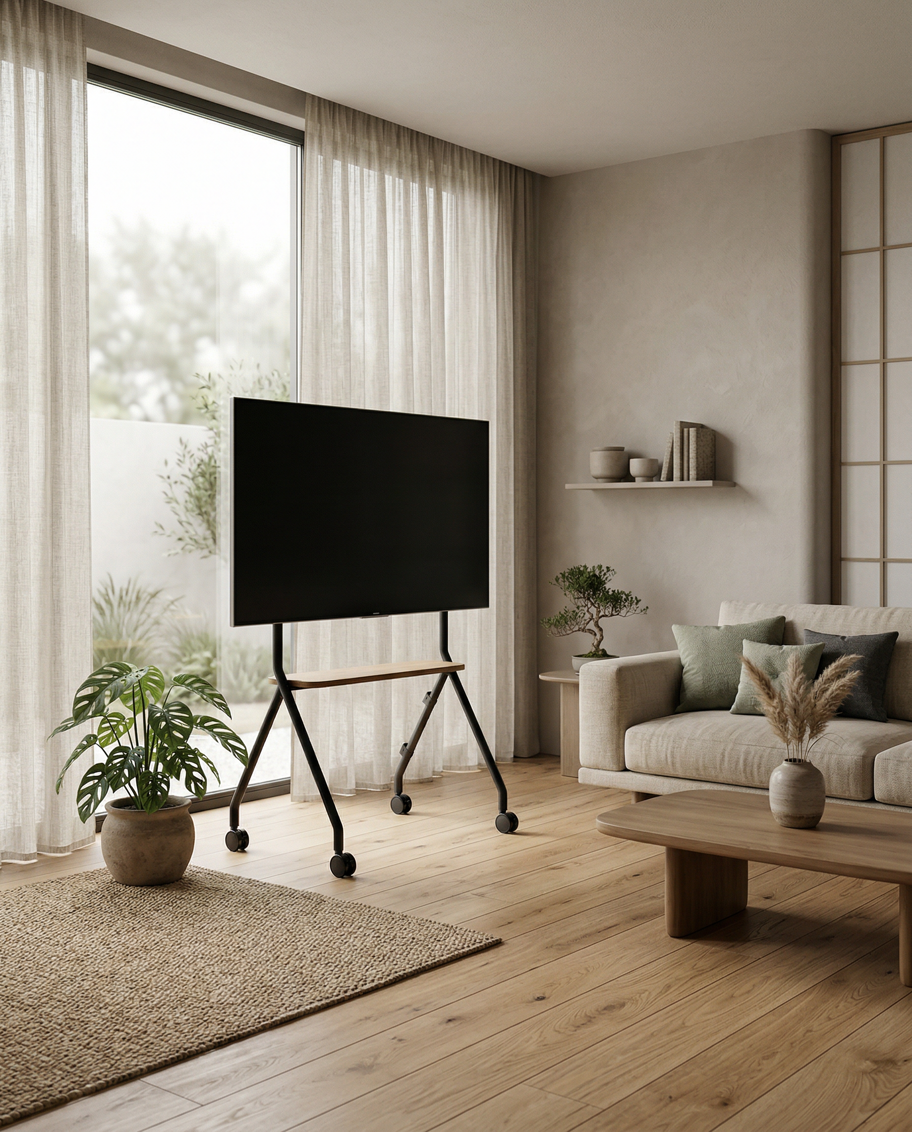 Soporte TV con ruedas ⎮ROLLIN NATURE 2.0 - ROSTRO